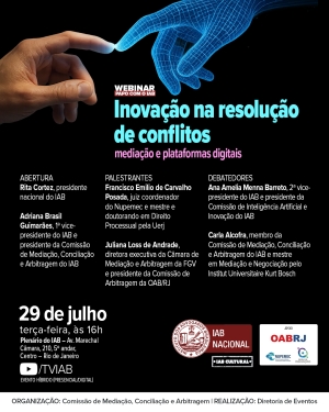 Instituto dos Advogados promoverá evento sobre relação entre mediação e plataformas digitais