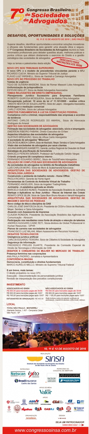 7º Congresso Brasileiro de Sociedades de Advogados - Desafios, Oportunidades e Soluções