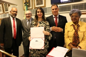 Da esq. para a dir., Sérgio Sant’Anna, Sérgio Tostes, Adriana Maia Venturini, Jorge Rubem Folena e Edmée da Conceição Cardoso