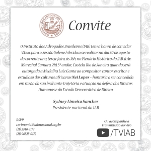 Convite para Sessão Solene de Outorga da Medalha Luiz Gama