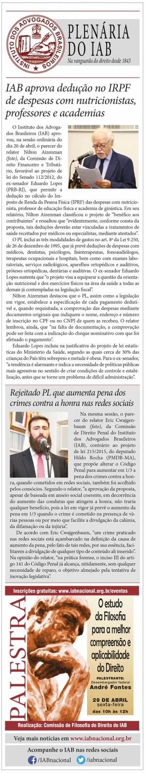 IAB aprova dedução no IRPF de despesas com nutricionistas, professores e academias