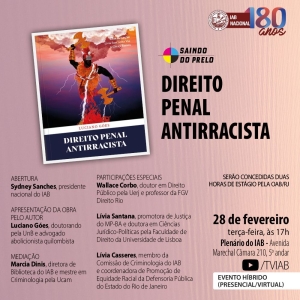 Livro ‘Direito Penal antirracista’ será lançado no IAB nesta terça-feira