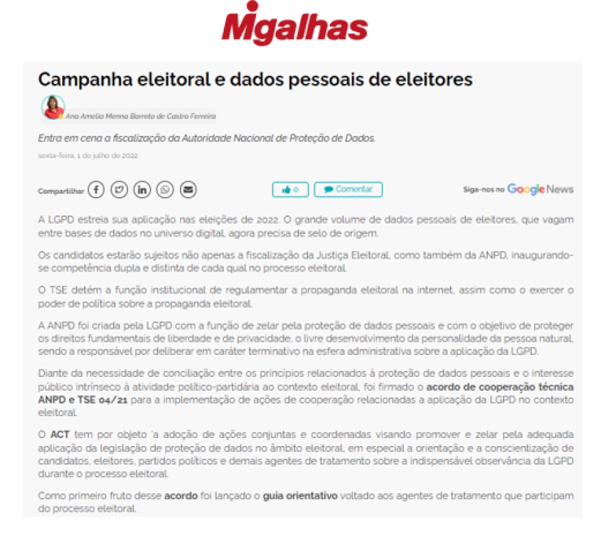 Campanha eleitoral e dados pessoais de eleitores