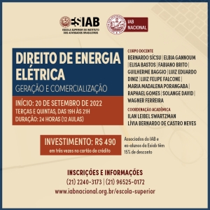 Escola Superior do IAB abre inscrições para Curso de Direito de Energia Elétrica