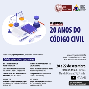IAB irá debater os 20 anos do Código Civil em webinar na terça e na quinta-feira