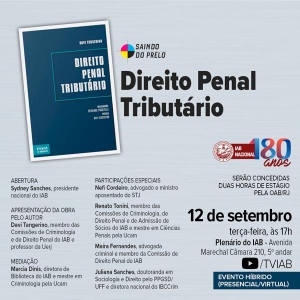 Livro ‘Direito Penal Tributário’ será lançado no IAB nesta terça-feira