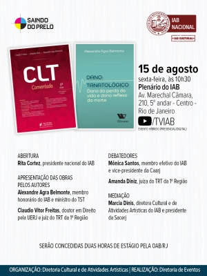 Livros de magistrados do Trabalho serão lançados no IAB nesta sexta-feira