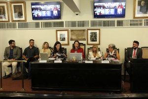 Da esq. para a dir., Leon Olmo, Paulo Roberto Castro, Patrícia Marques, Paula Leonor Rocha, Marcia Dinis, Rita Cortez, Magda Alquéres e Carlos André Uchôa