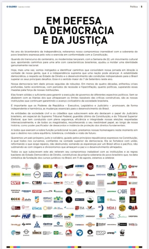 Manifesto pela democracia, assinado pelo IAB, destaca importância do Judiciário