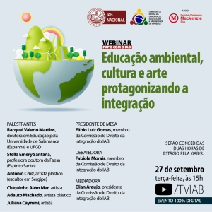 Instituto dos Advogados realiza webinar sobre arte, cultura e educação ambiental