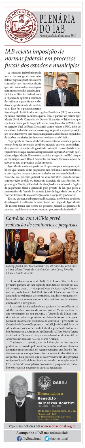 IAB rejeita imposição de normas federais em processos fiscais dos estados e municípios