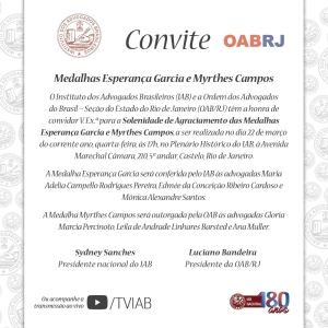 IAB e OAB homenageiam mulheres advogadas com medalhas nesta quarta-feira