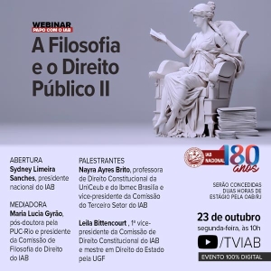 Nara Ayres Britto fará palestra no IAB sobre Filosofia e Direito Público