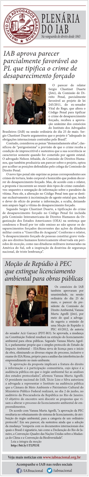 IAB aprova parecer parcialmente favorável ao PL que tipifica o crime de desaparecimento forçado