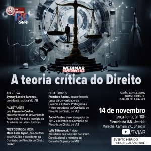 IAB promoverá debate sobre a teoria crítica do Direito nesta terça-feira
