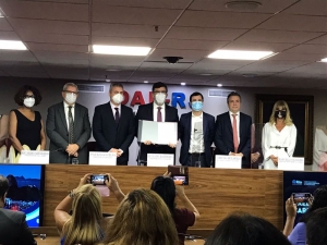 Da esq. para a dir., Mônica Alexandre Santos, Ricardo Menezes, Paulo Gontijo, Luciano Bandeira, Chicão Bulhões, Marcello Oliveira e Rita Cortez