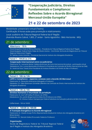 IAB e a Escola da Magistratura do TRF6 convidam para o evento &quot;Acordo Birregional MERCOSUL – União Europeia (UE)&quot;