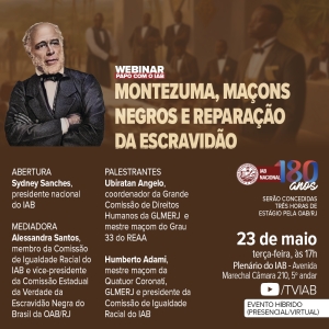 IAB promove evento sobre Montezuma, reparação da escravidão e representação negra na maçonaria