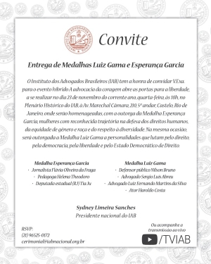 Convite - Entrega de Medalhas Luiz Gama e Esperança Garcia