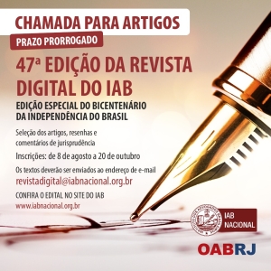 Revista Digital do IAB prorroga para 20 de outubro o prazo para entrega de artigos