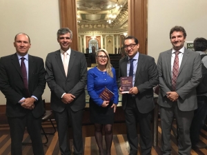 Da esq. para a dir., Paulo Renato Fernandes da Silva, Otavio Amaral Calvet, Patrícia Medeiros, Daniel Apolônio Vieira e Alexandre Teixeira de Freitas Bastos Cunha